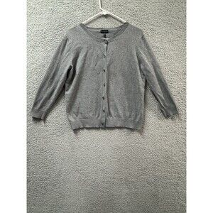 Nicole Miller Cardigan Sweater Womens L  Gray Long Sleeve Crew Button Up